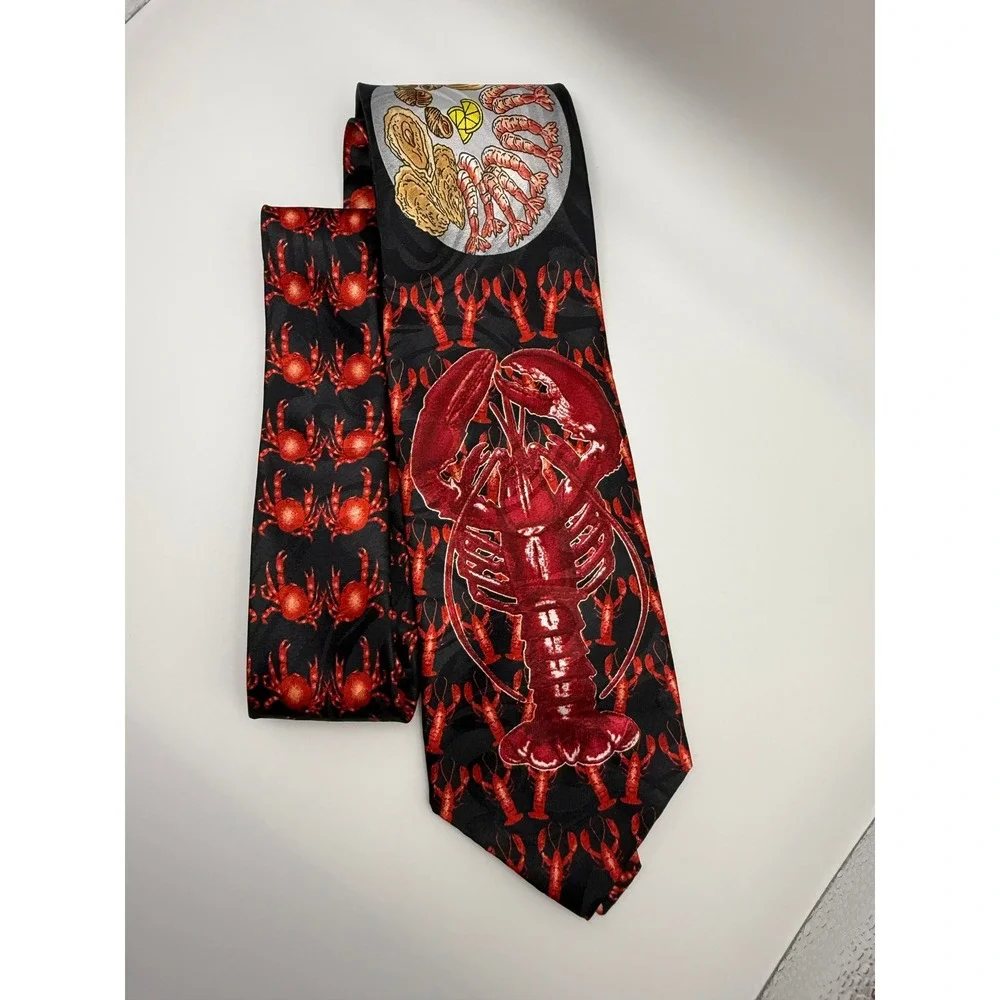 Fratello Necktie OS Lobster Crab Seafood Platter Nautical Kitsch Novelty Black